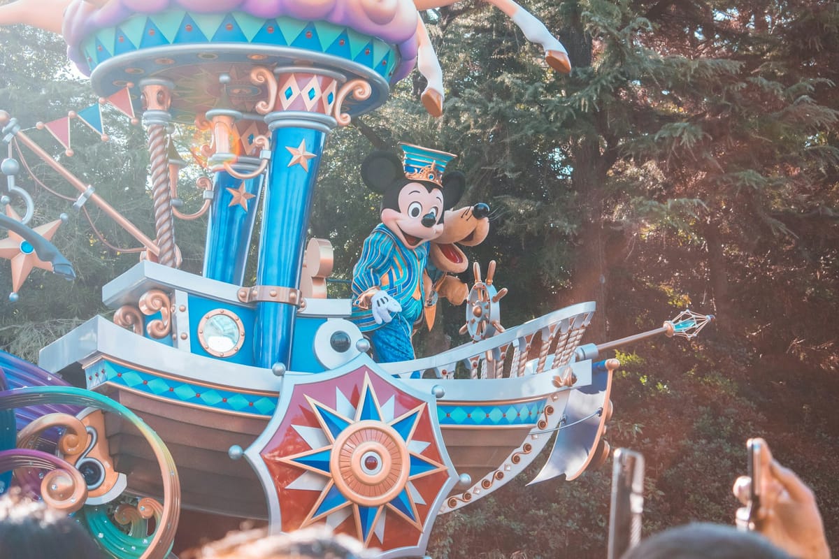 View of Mickey mouse from crowd in a live show at Disney