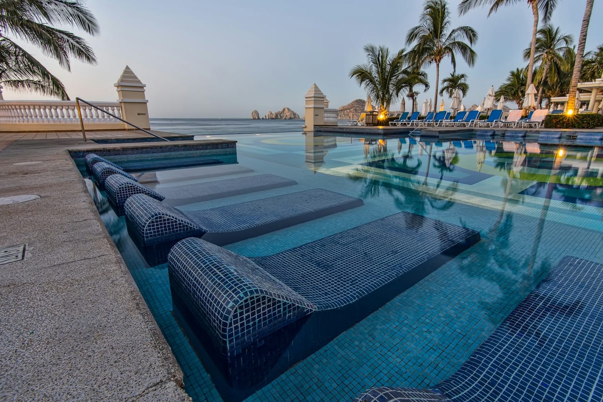 Resort pool with a view over the sea