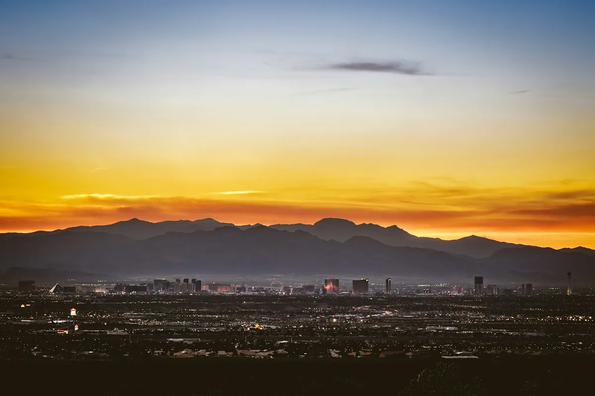 Vegas Skyline from a far with a sunset 